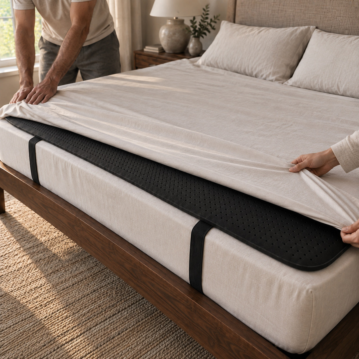 Rise Grounded pad beneath a regular fitted sheet